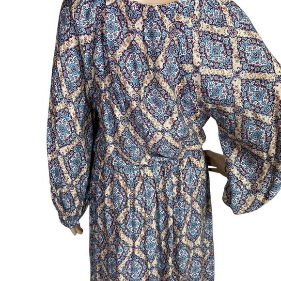 Stetson long dress M blue Tan beige pattern V neck lightweight summer spring - Picture 5 of 8